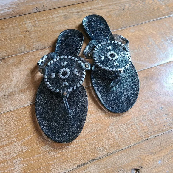 Jack Rogers Shoes - Jack Rogers Jelly Thong Flip Flop Sandals Glittery Black Size 8